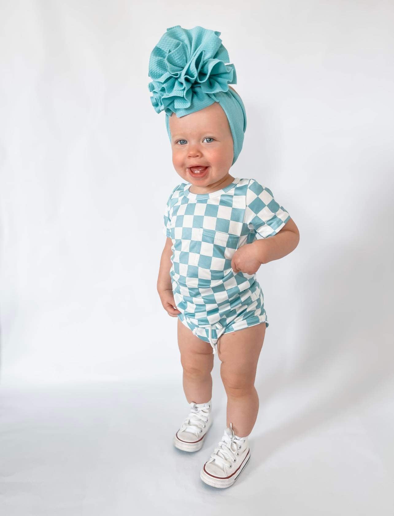 Light Blue Checkered Bummie Set