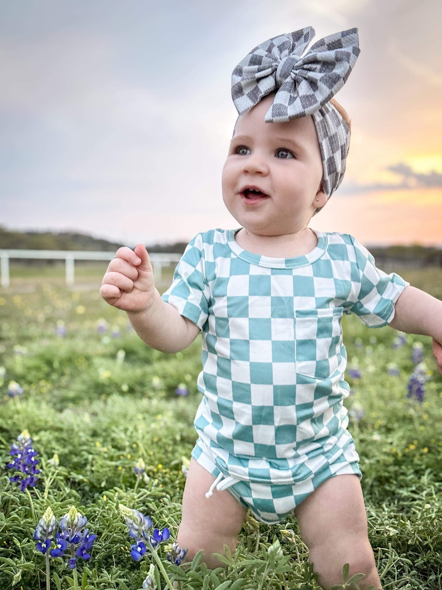 Light Blue Checkered Bummie Set