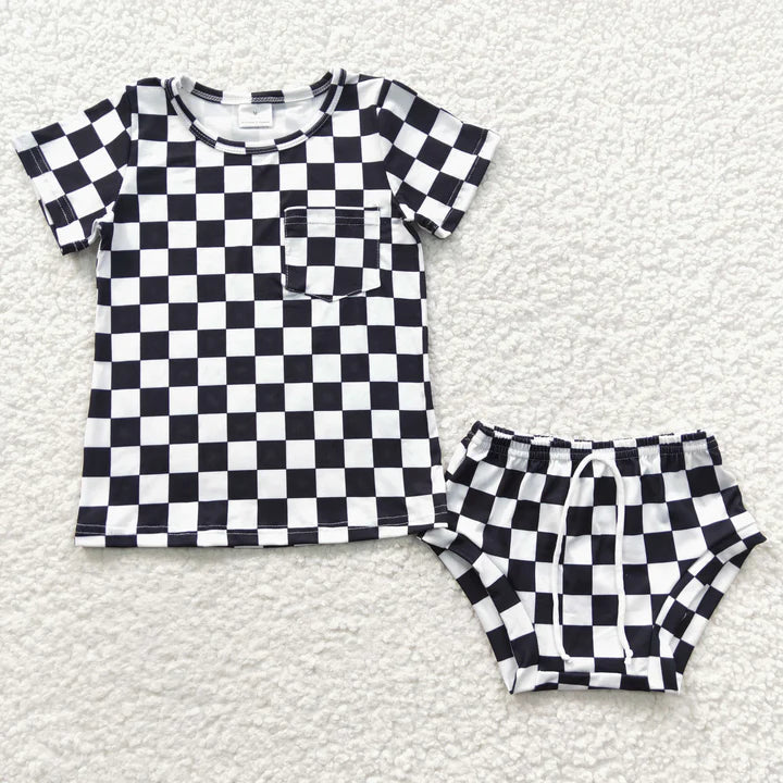 Black Checkered Bummie Set