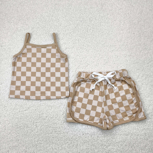 Tan Checkered Short Set