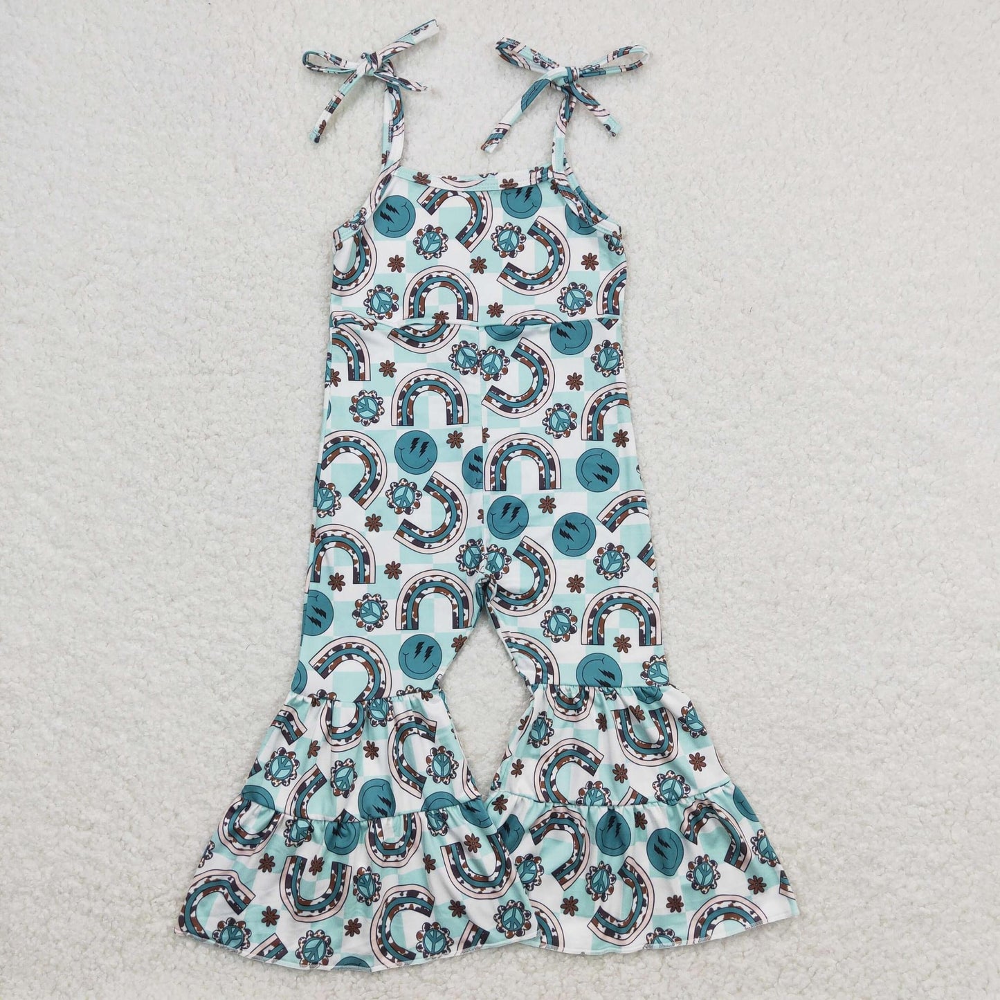 Turquoise Cow Pants Romper