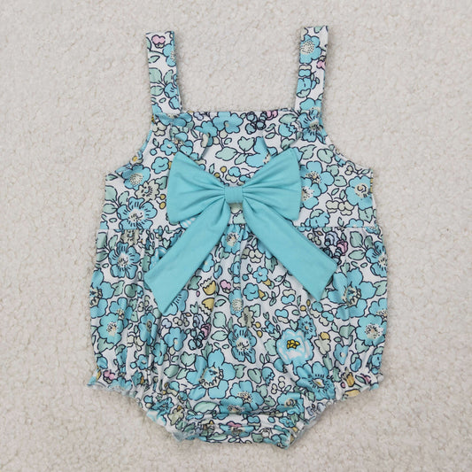 Blue Floral Bow Romper