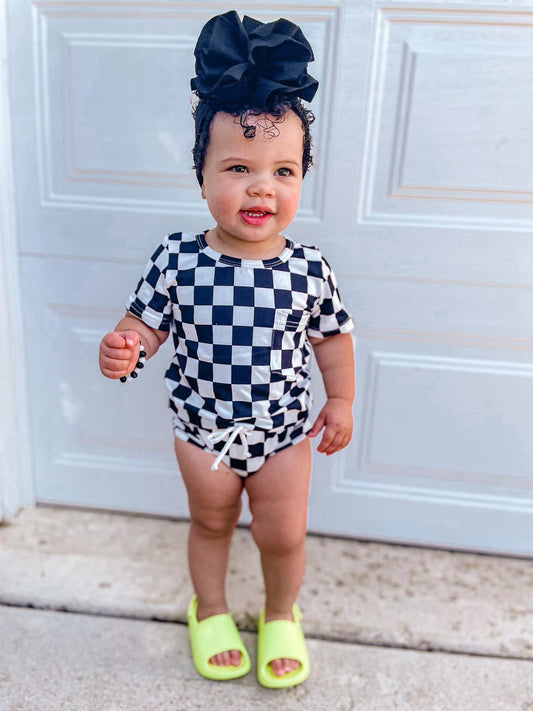 Black Checkered Bummie Set