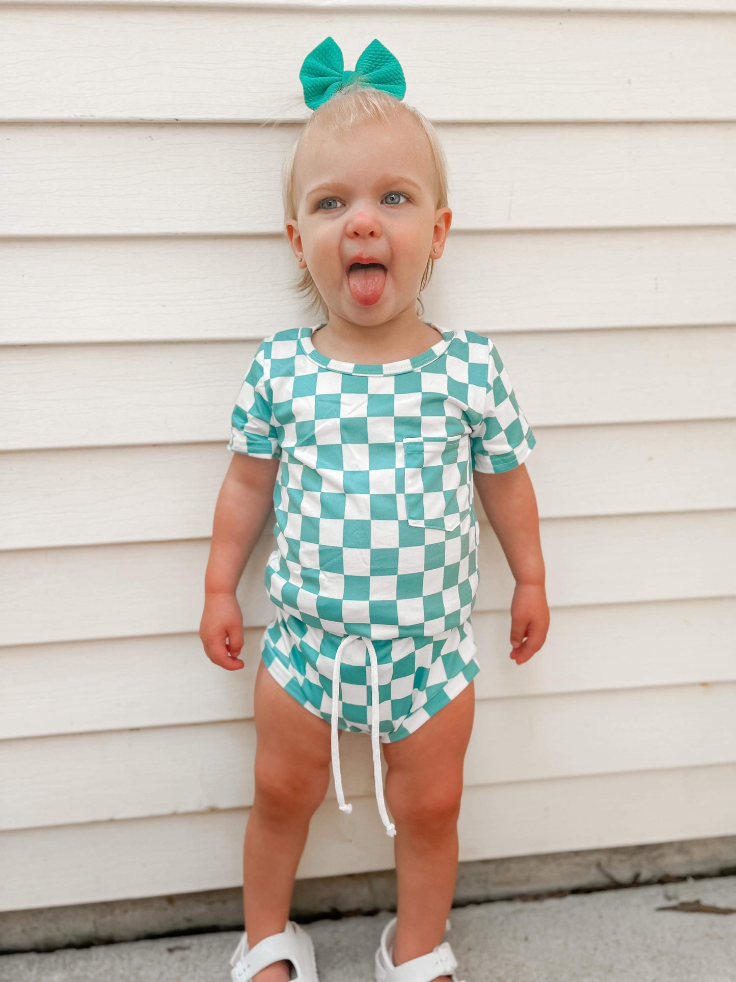 Light Blue Checkered Bummie Set