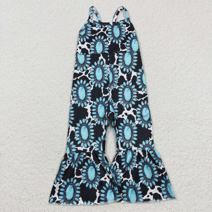 Turquoise Cow Pants Romper