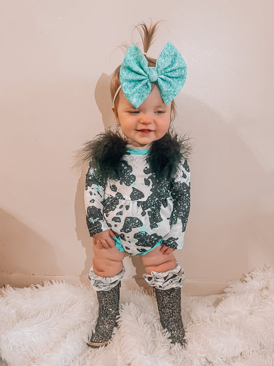Turquoise Cow Romper